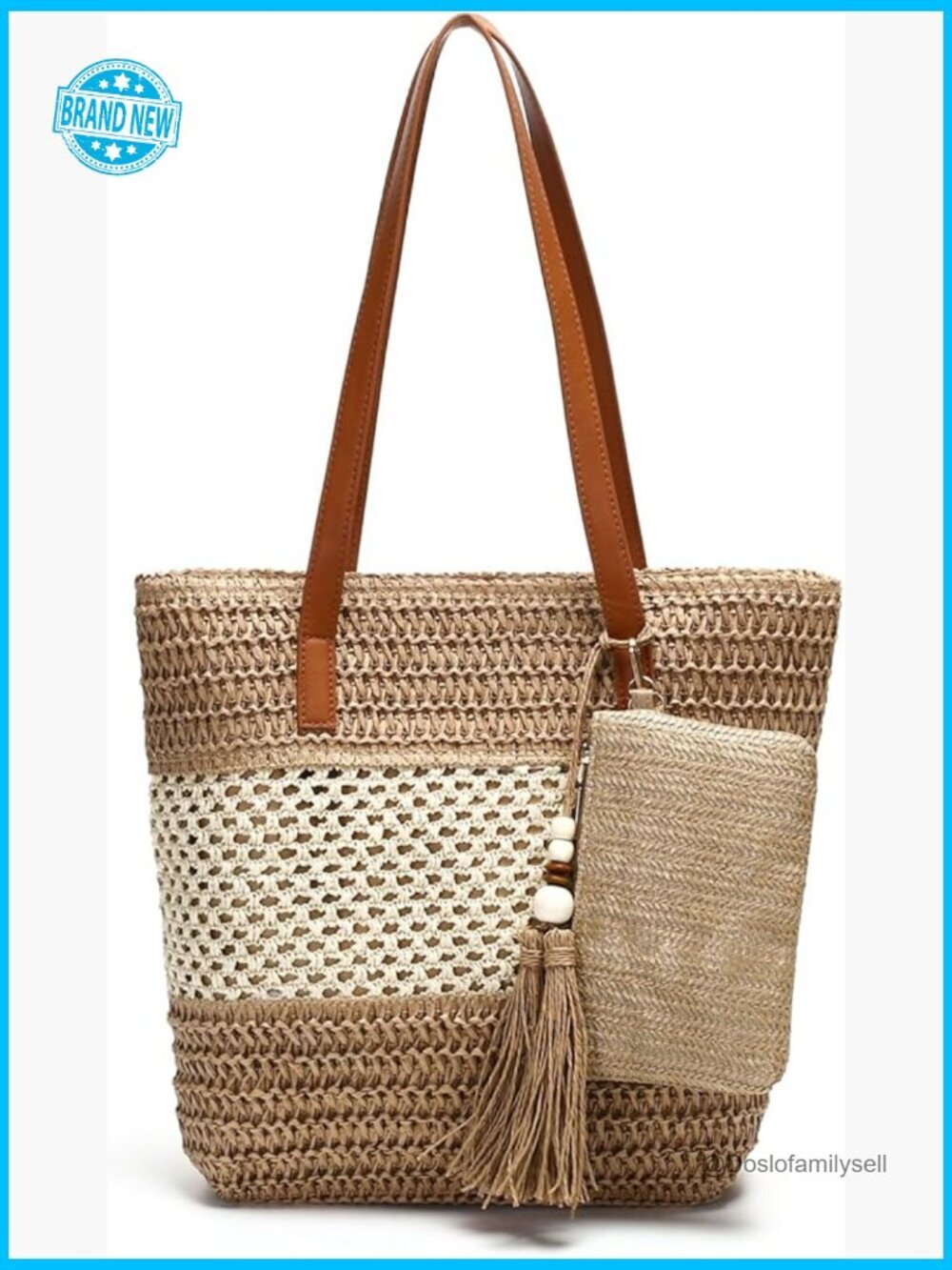 Woven Straw Beach Tote Shoulder Bag Large Capacity Summer Travel Handbag